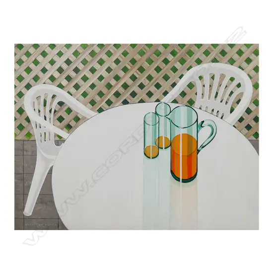 Geoffrey F. Fuller (NZ 1925-2011) 'Trellis with Table and Chairs',