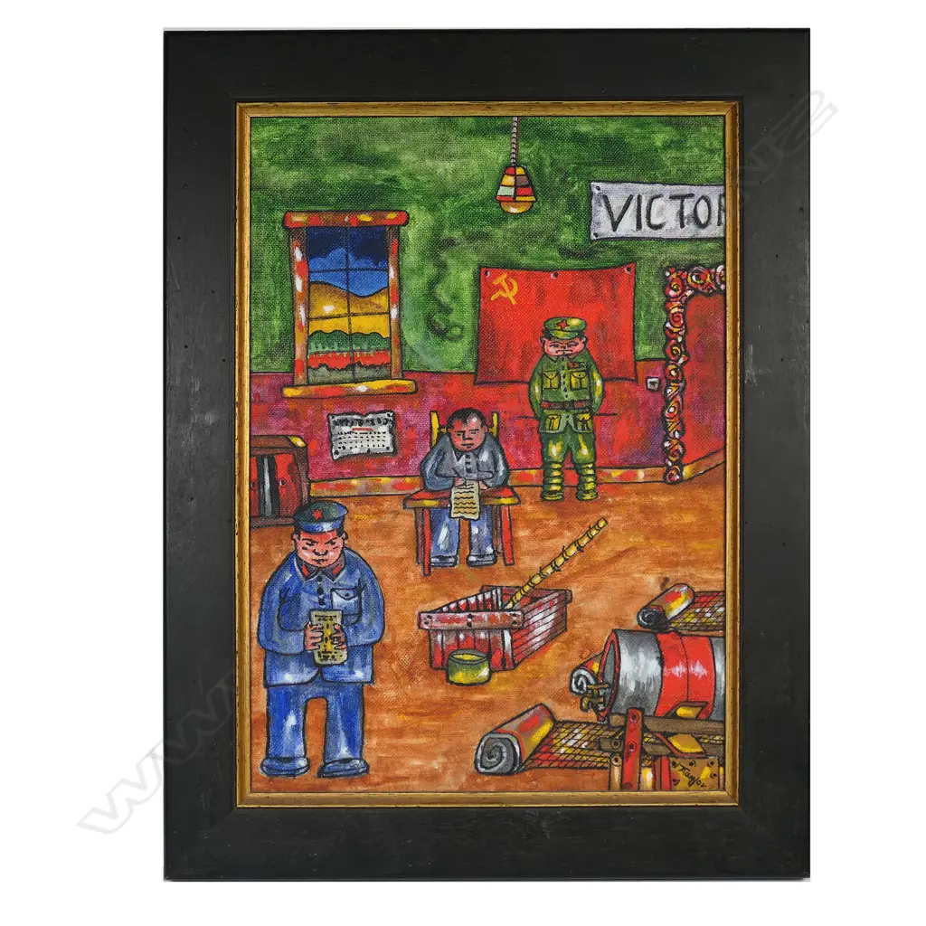 Alan Taylor (NZ 1933-2016) Chinese Prisoner of War camp (interior of barracks), Image 1++