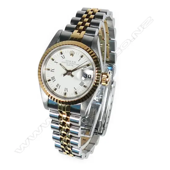 A lady's Rolex 18ct gold and stainless-steel Oyster Perpetual Date wristwatch,