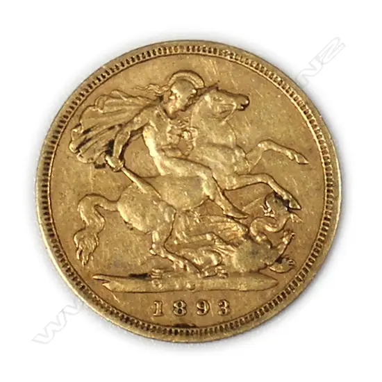 A Victorian 1893 gold half Sovereign coin,