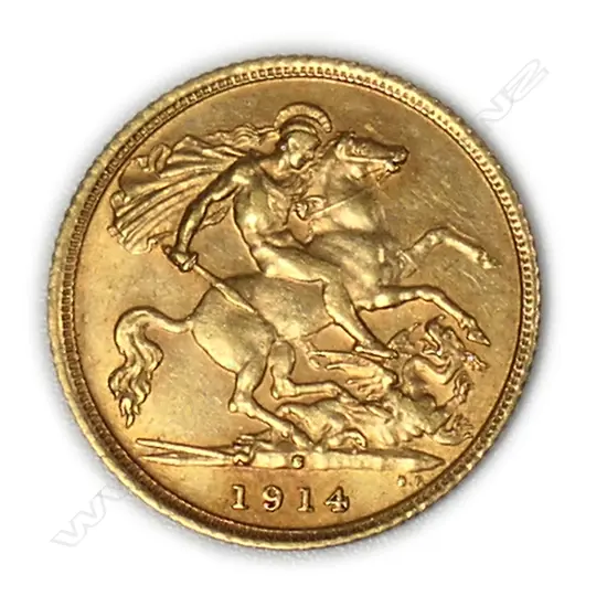 A 1914 gold half Sovereign coin,