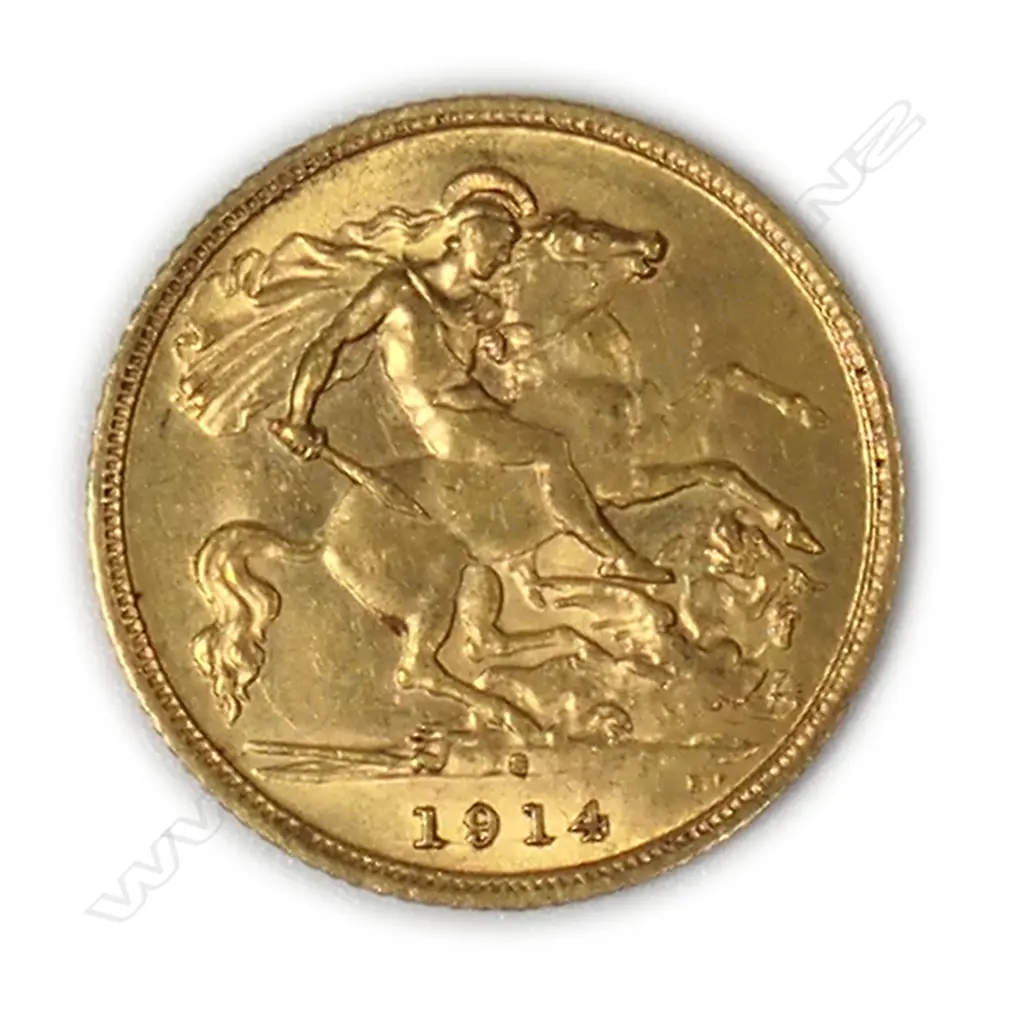 A 1914 gold half Sovereign coin, Image 1++