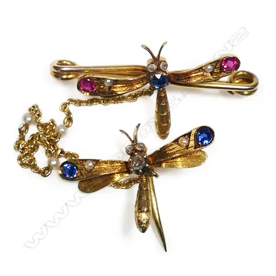 A vintage 9ct gold and gemstone set dragon fly brooch,