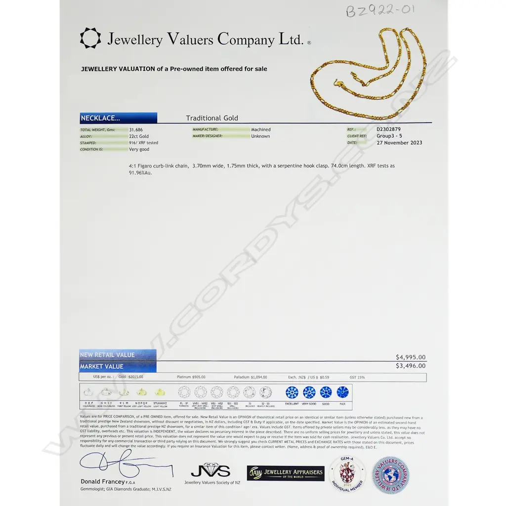A 22ct gold Figaro curb link chain, Image 1++