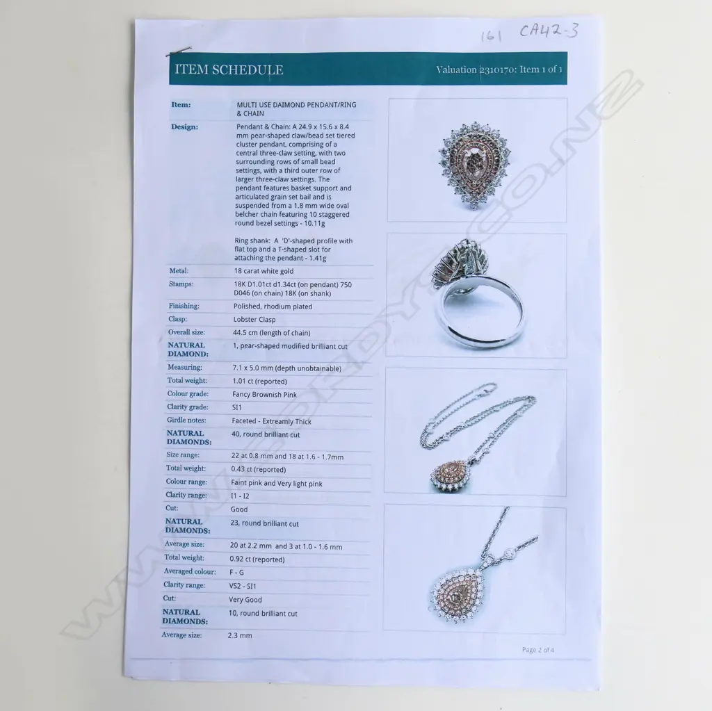 An 18ct white gold and pink diamond ring/pendant converting necklace, Image 1++