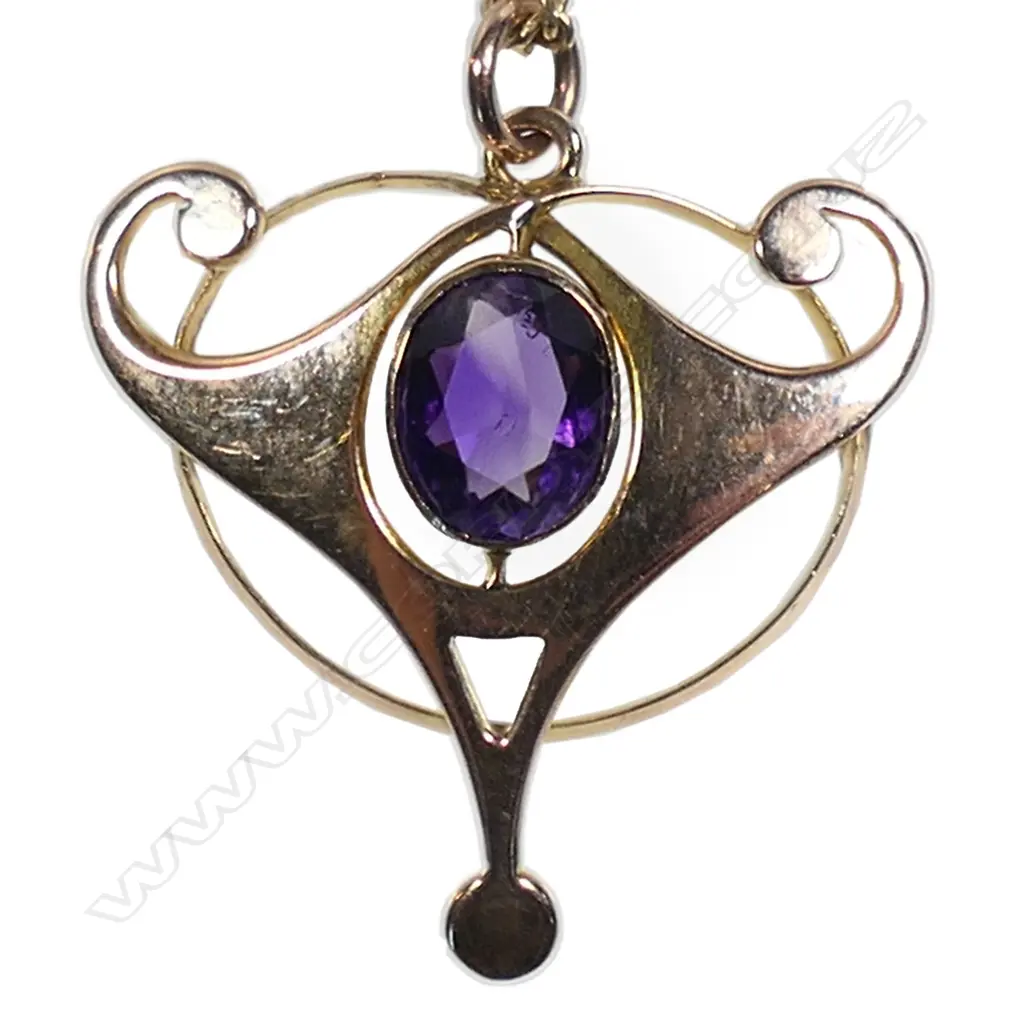 Thomas Lyster Mott Art Nouveau 9ct rose gold pendant on chain, Image 1++