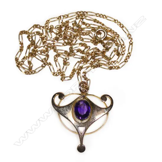 Thomas Lyster Mott Art Nouveau 9ct rose gold pendant on chain,