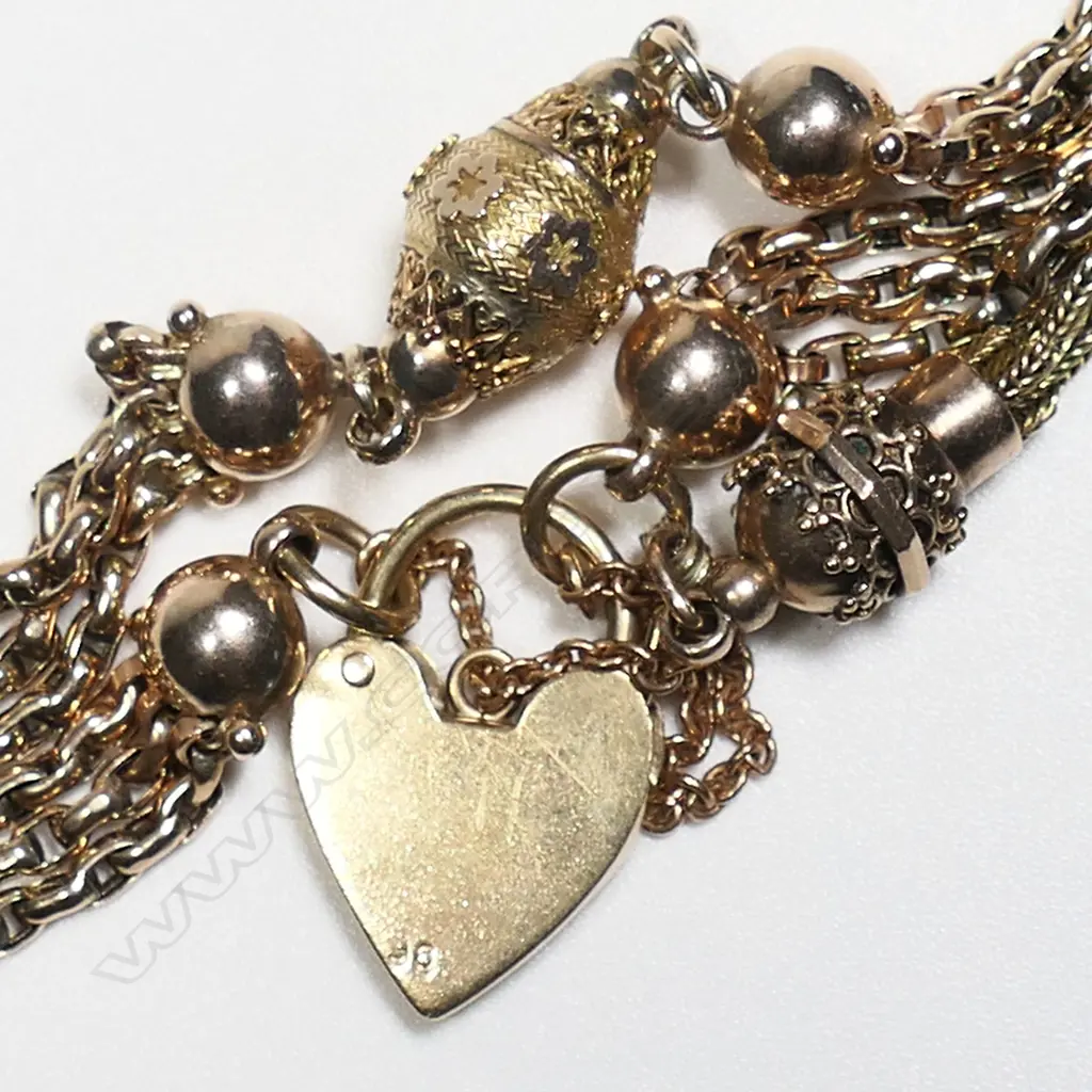 A 19thC 9ct rose and yellow gold Albertina bracelet, Image 1++