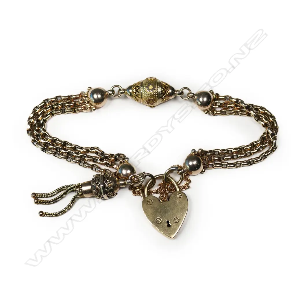 A 19thC 9ct rose and yellow gold Albertina bracelet, Image 1++