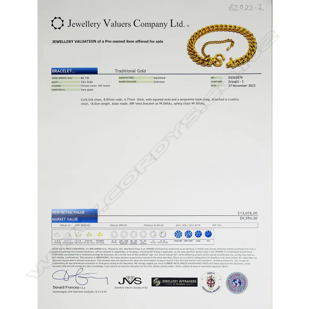 A 23ct gold curb link chain bracelet, Image 1++