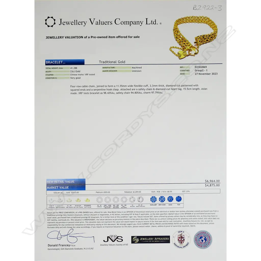 A 23ct gold four-row cable link chain cuff, Image 1++