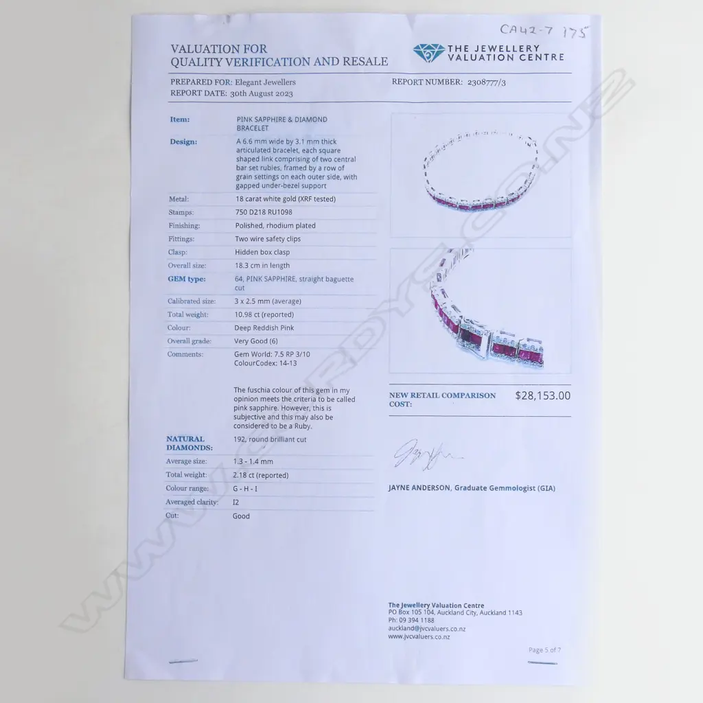 An 18ct white gold diamond and pink sapphire articulated bracelet, Image 1++