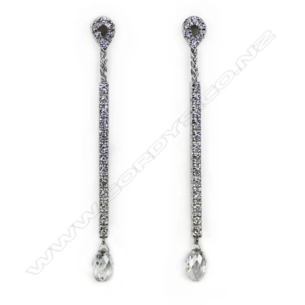 A pair of 18ct white gold and diamond earrings, Image 1++