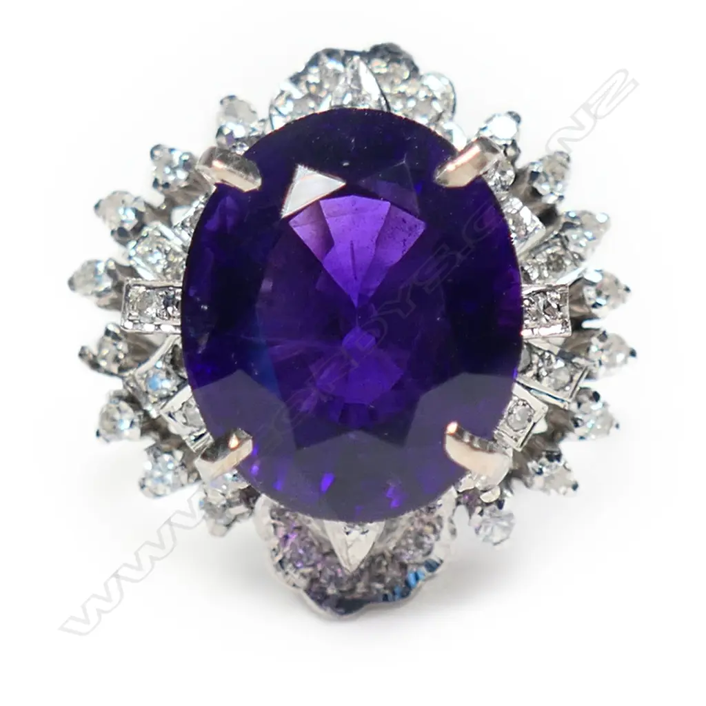 An 18ct white gold diamond and amethyst designer princess ring, Image 1++