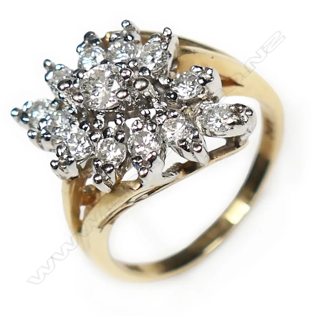 A 14ct yellow gold and diamond cluster ring, Image 1++