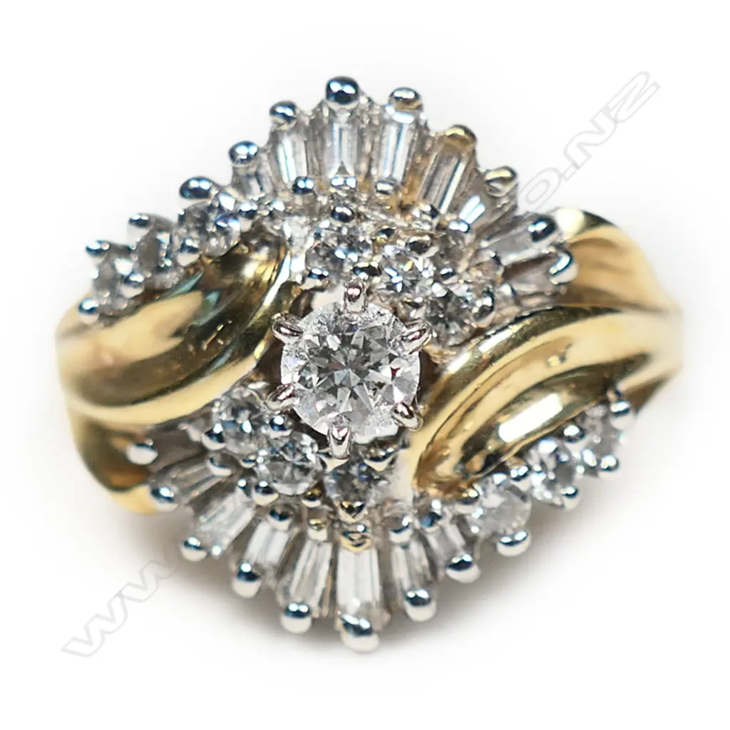 A Vintage 14ct yellow gold and diamond cluster princess ring, Image 1++