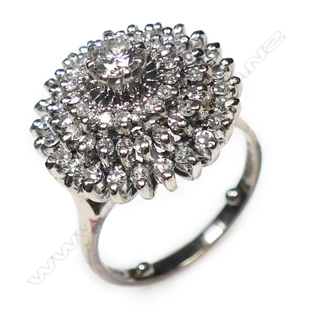An 18ct white gold and diamond cluster ring, Image 1++