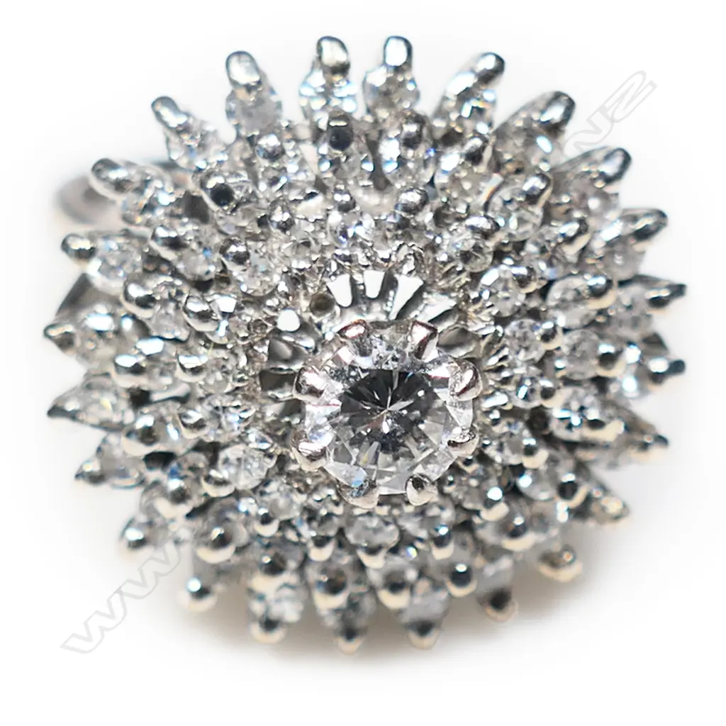 An 18ct white gold and diamond cluster ring, Image 1++