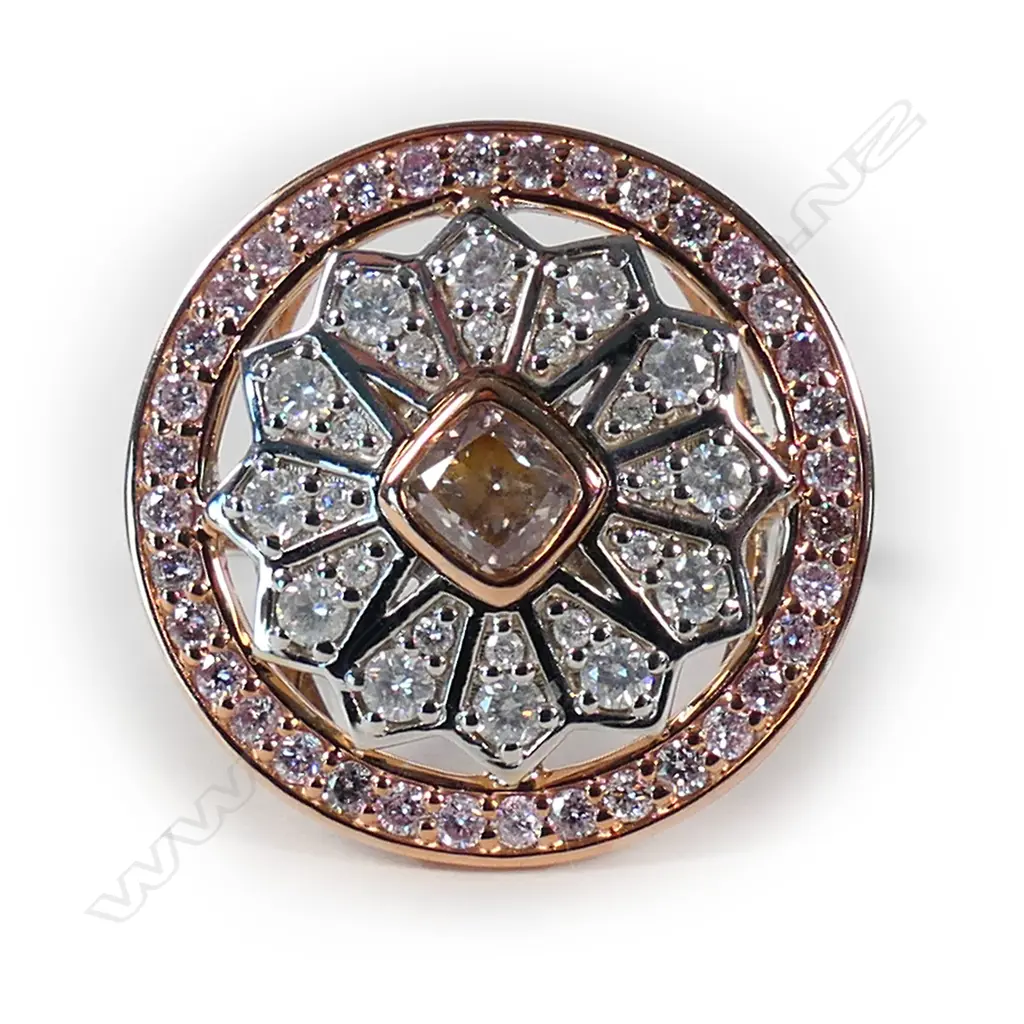 A 14ct white and rose gold pink diamond halo dress ring, Image 1++