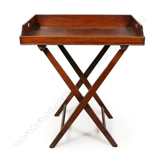 An antique mahogany butlers tray top table,