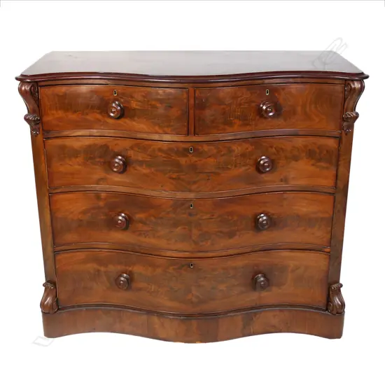 A Victorian mahogany five drawer chest,