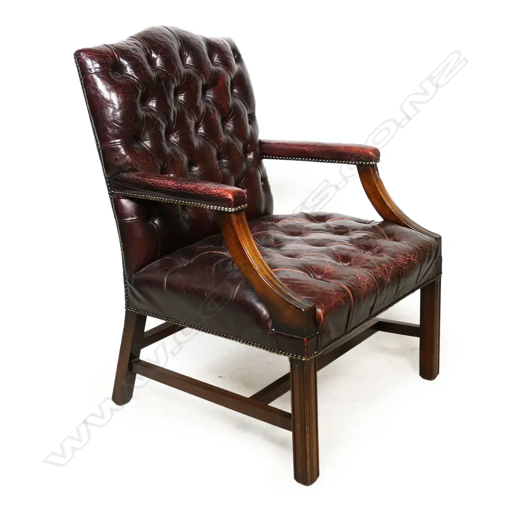 A substantial leather open elbow chair, Image 1++