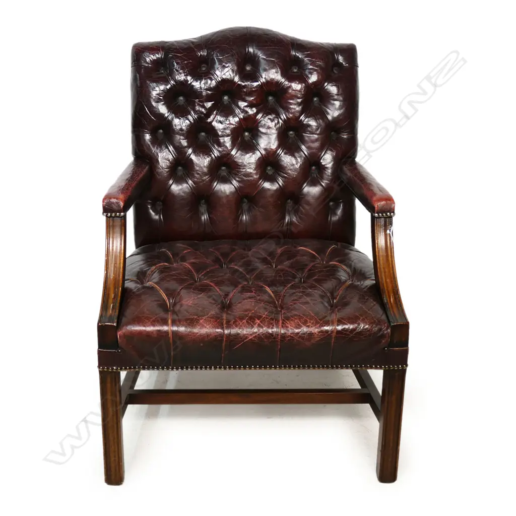 A substantial leather open elbow chair, Image 1++