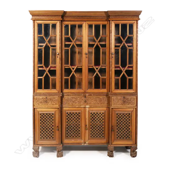 A 19thC Chinese hardwood breakfront two section display sideboard,