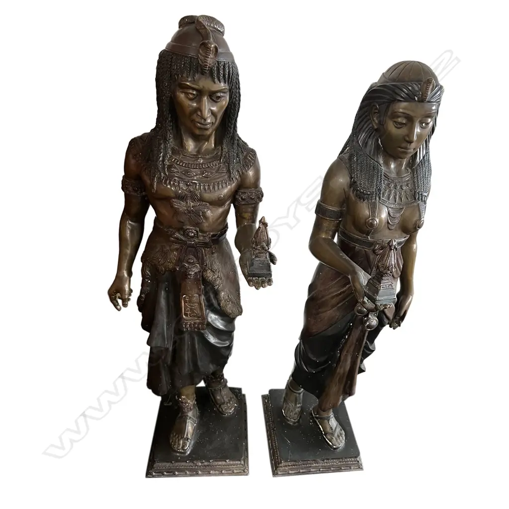 A pair of late 20thC cast bronze Egyptian tall standing figures, Image 1++