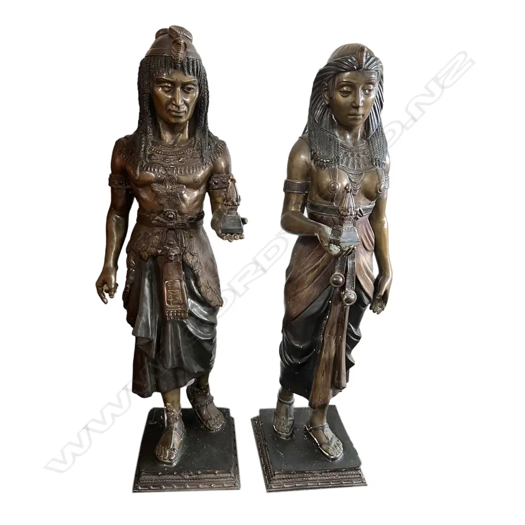 A pair of late 20thC cast bronze Egyptian tall standing figures, Image 1++