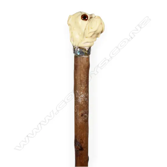 A Victorian briar and marine ivory walking stick,