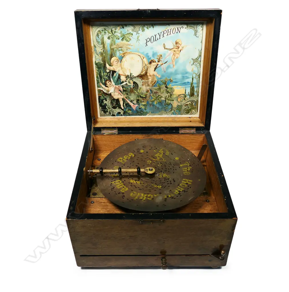 A 19thC clockwork table top polyphon musical 8" disc player, Image 1++