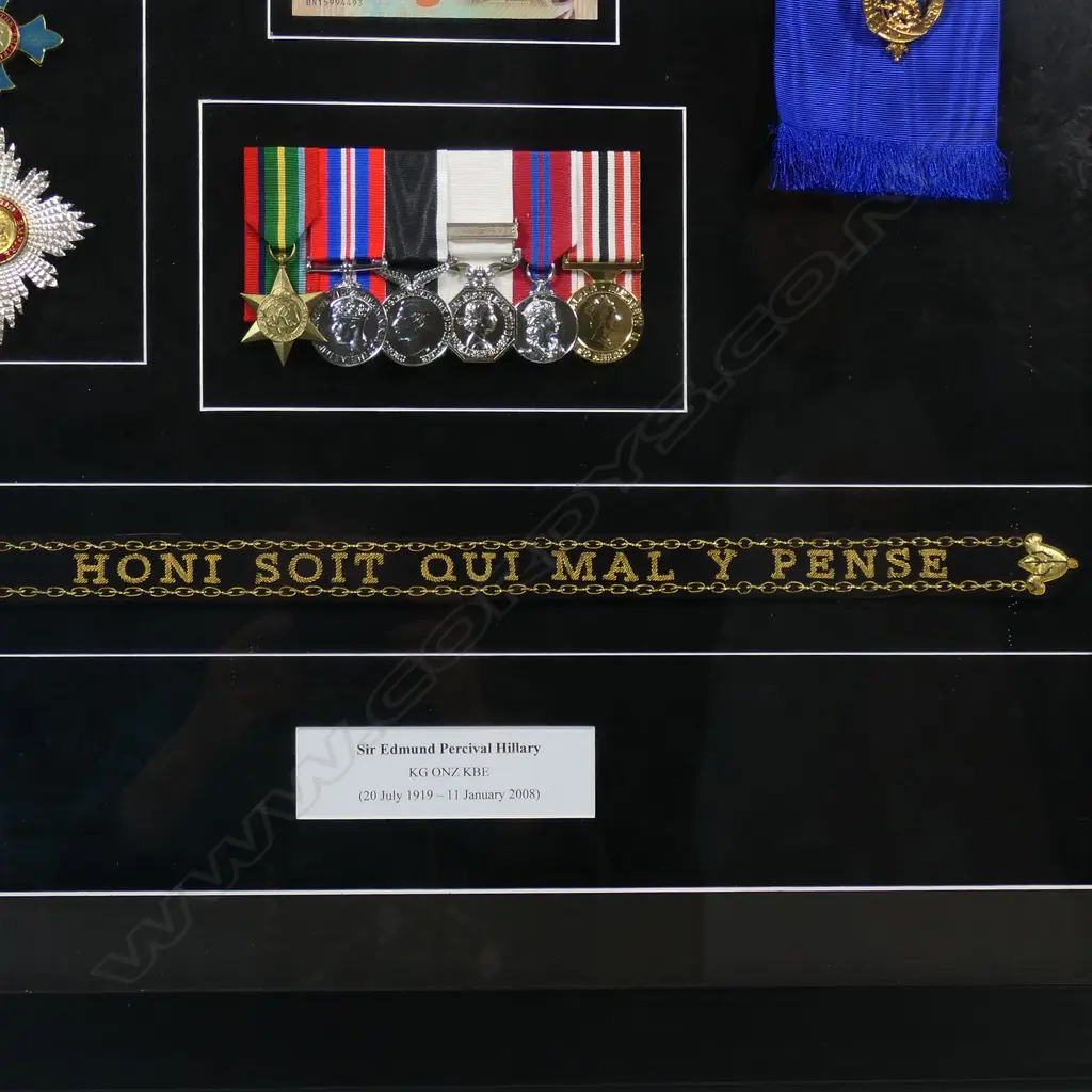 A framed facsimile set of medals and ephemera relating to Sir Edmund Hillary, Image 1++