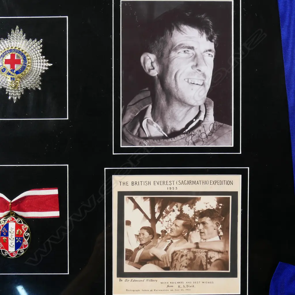 A framed facsimile set of medals and ephemera relating to Sir Edmund Hillary, Image 1++