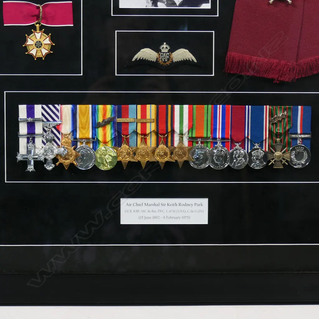 A framed facsimile set of medals and ephemera relating to Sir Keith Rodney Park, Image 1++
