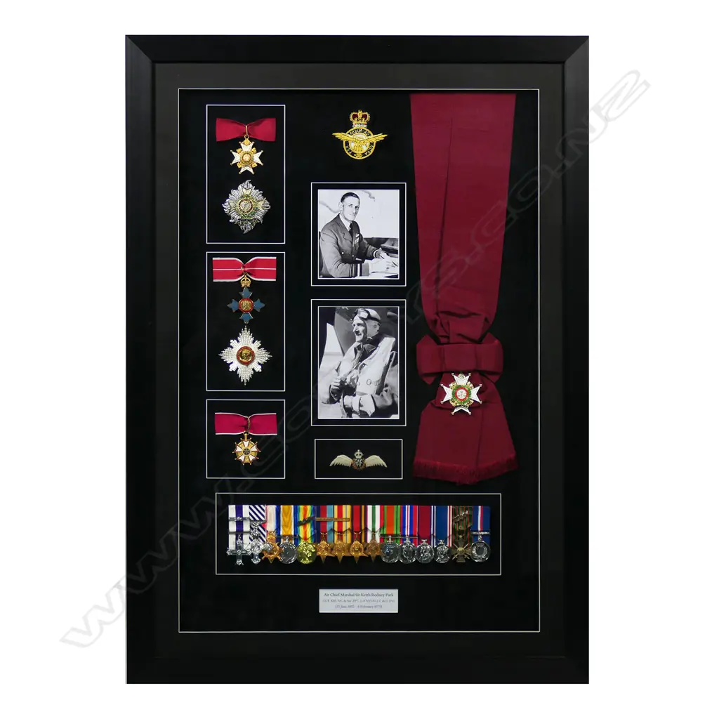 A framed facsimile set of medals and ephemera relating to Sir Keith Rodney Park, Image 1++
