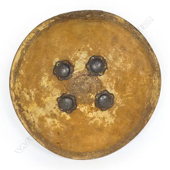 An antique North Indian Dahl animal hide shield,