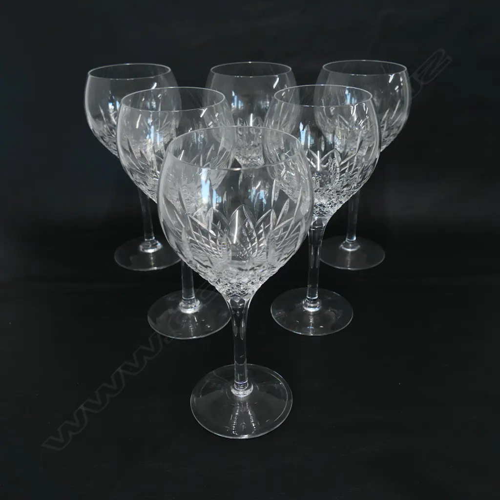 A impressive set of six Stuart crystal long stemmed wine glasses, Image 1++
