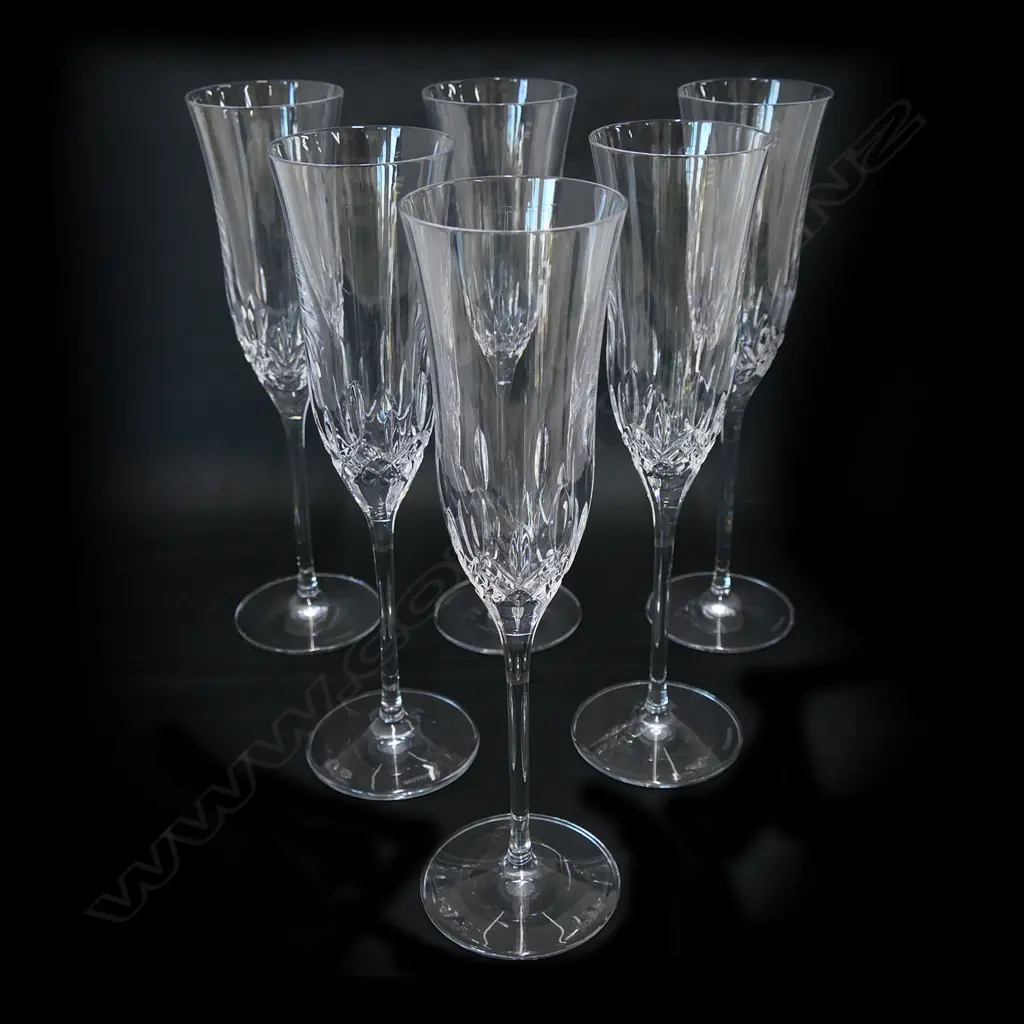 A set of six Waterford crystal tall champagne glasses, Image 1++