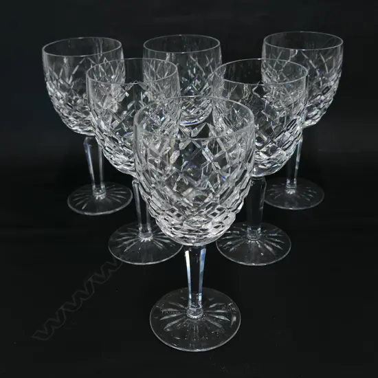A set of six Waterford crystal white wine glasses,