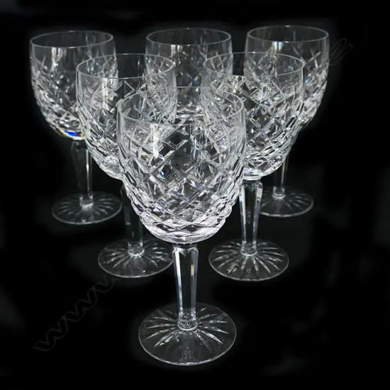 A set of six Waterford crystal white wine glasses,