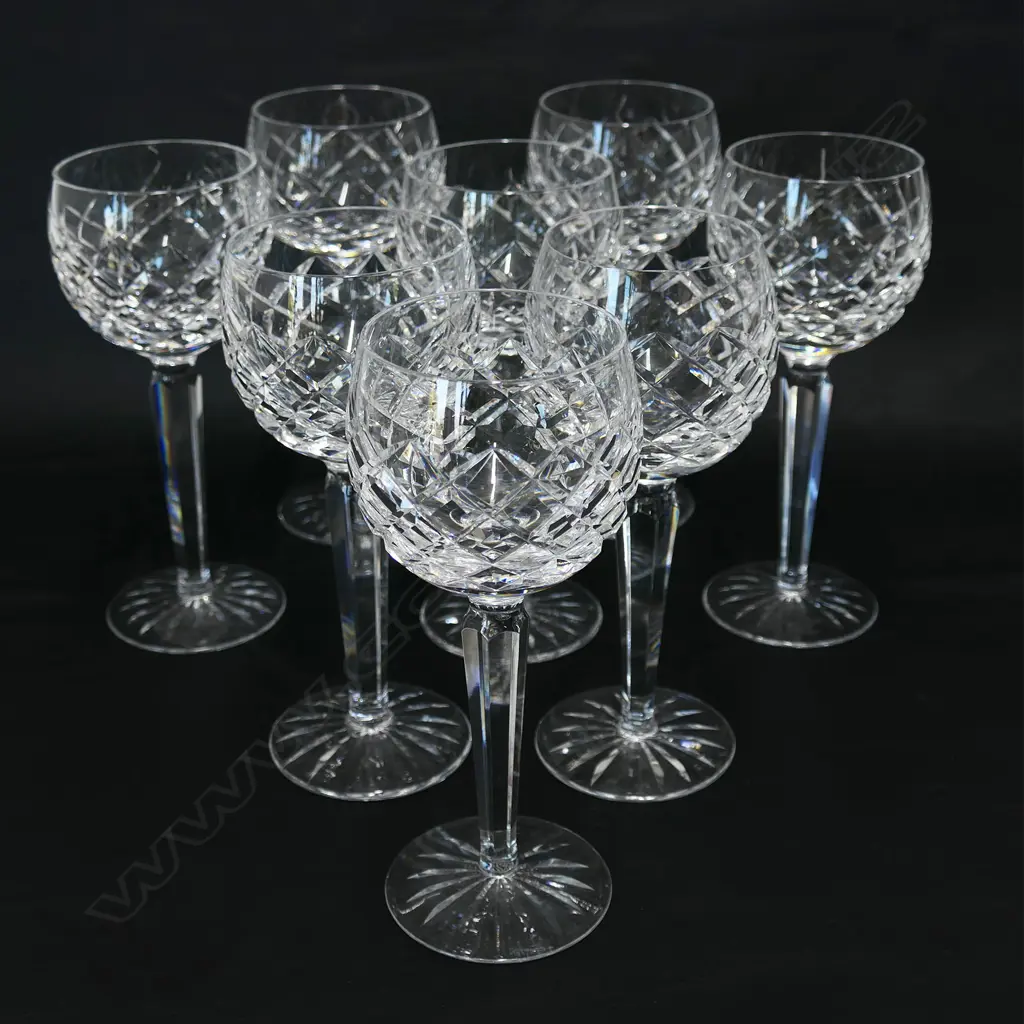 A set of eight Waterford crystal long stemmed hock glasses, Image 1++