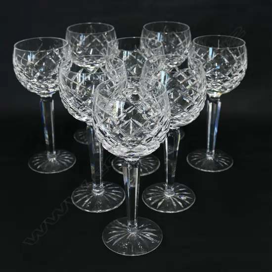 A set of eight Waterford crystal long stemmed hock glasses,