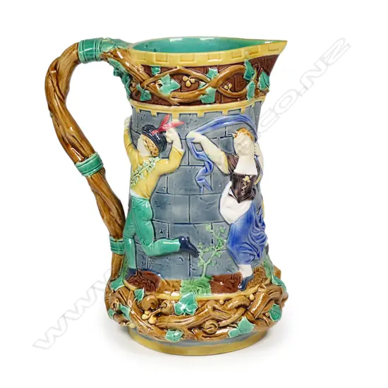 A Victorian Minton majolica wine 'Tower Jug',