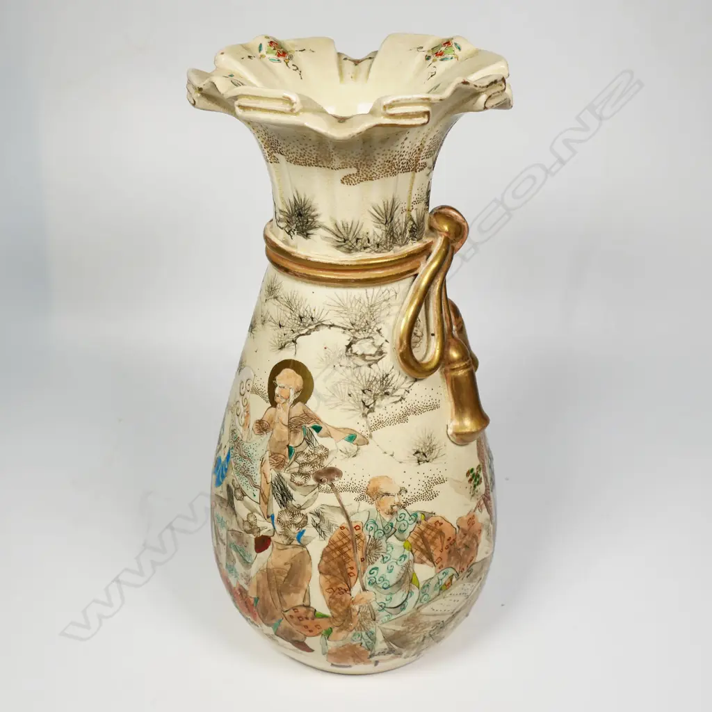 An uncommon Meiji period Kyoto Satsuma vase in the form of a tied sack c.1880, Image 1++