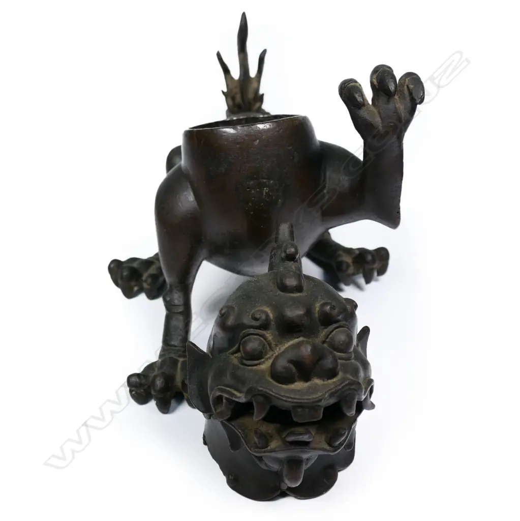 A characterful 19thC Japanese bronze shishi koro, Image 1++