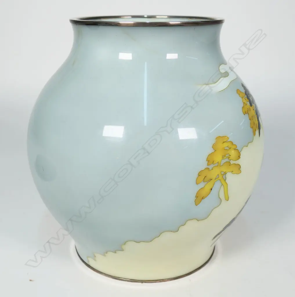 A rare quality Japanese c.1900 ‘Porcelain dream’ cloisonné vase with stand, Image 1++