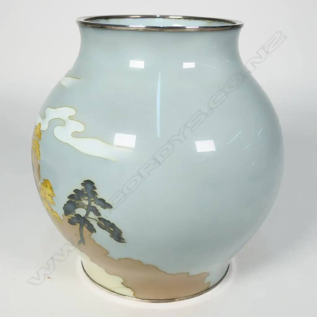 A rare quality Japanese c.1900 ‘Porcelain dream’ cloisonné vase with stand, Image 1++