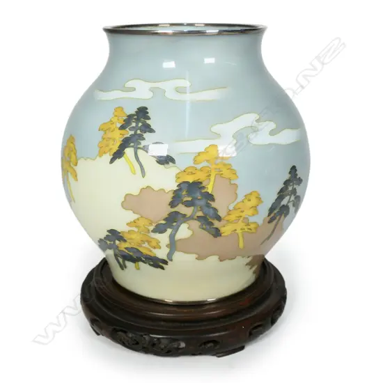 A rare quality Japanese c.1900 ‘Porcelain dream’ cloisonné vase with stand,