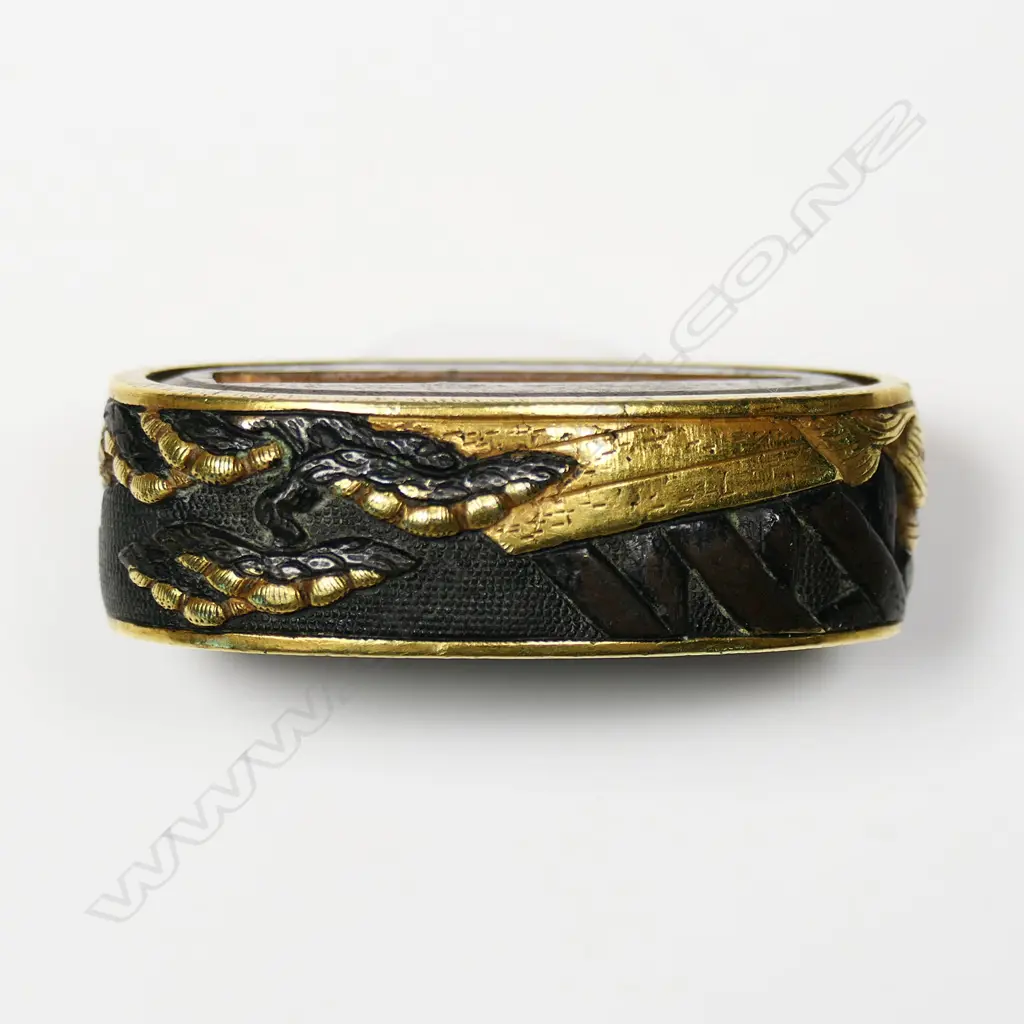 A boxed fuchi and kashira Soten school sword furniture set, Image 1++